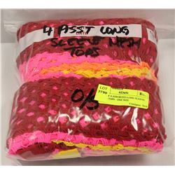 LOT OF 4 ASSORTED LONG SLEEVE MESH TOPS - ONE SIZE