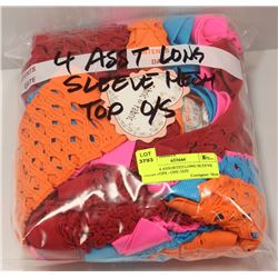 LOT OF 4 ASSORTED LONG SLEEVE MESH TOPS - ONE SIZE
