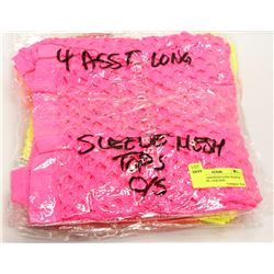 LOT OF 4 ASSORTED LONG SLEEVE MESH TOPS - ONE SIZE