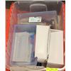 Image 1 : BIN OF ASSORTED STORE & OFFICE SUPPLIES INCL