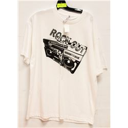 WHITE MENS "ROCK ON" TSHIRT - SIZE XL