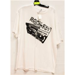 WHITE MENS "ROCK ON" TSHIRT - SIZE LARGE