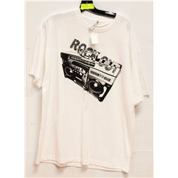 WHITE MENS "ROCK ON" TSHIRT - SIZE SMALL