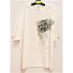 WHITE MENS "FLAMING SKULL" TSHIRT - SIZE 3XL