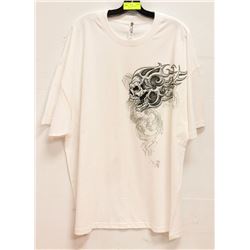 WHITE MENS "FLAMING SKULL" TSHIRT - SIZE 3XL