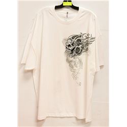WHITE MENS "FLAMING SKULL" TSHIRT - SIZE XL