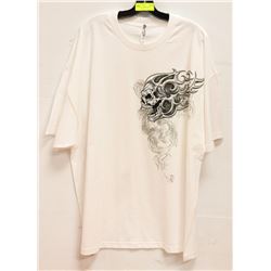 WHITE MENS "FLAMING SKULL" TSHIRT - SIZE XL