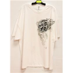WHITE MENS "FLAMING SKULL" TSHIRT - SIZE LARGE