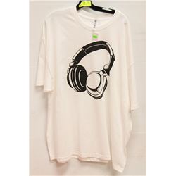 WHITE MENS "HEADPHONES" TSHIRT - SIZE LARGE