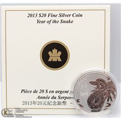 25) RCM 2013 $20 FINE SILVER COIN-SNAKE