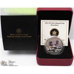 81) RCM 2013 25CENT COLOURED COIN WOOD DUCK