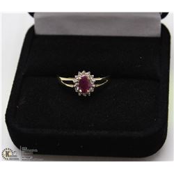 197) 10KT YELLOW GOLD RUBY & DIAMOND RING SIZE 7