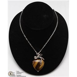 TIGERS EYE HEART PENDANT W/ 18" CHAIN