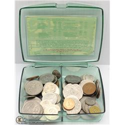 SMALL CASE FULL OF WORLD COINS