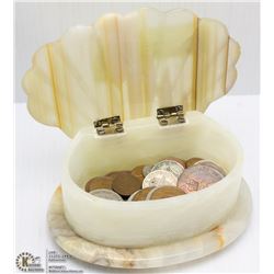 JEWELRY BOX WITH OLD WORLD COINS