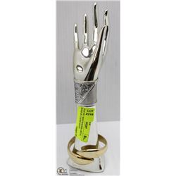 LOT OF 3 RING HOLDERS, METAL HAND & 2 LADIES SHOES