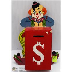WOODEN CLOWN COIN BANK