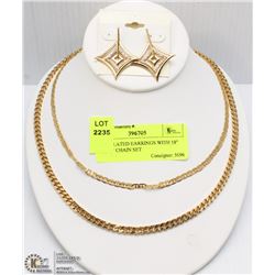 GOLD PLATED EARRINGS WITH 18" AND 20" CHAIN SET