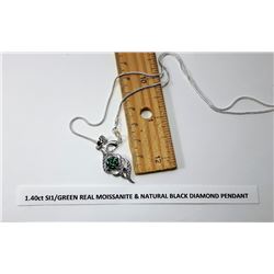 GREEN MOISSANITE/BLACK DIAMOND PENDANT