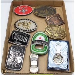 FLAT OF 7 BELT BUCKLES COORS, DEADLEY & MORE