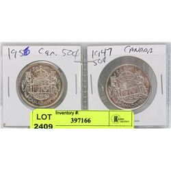 #6) 1956 AND 1947  FIFTY CENT COINS