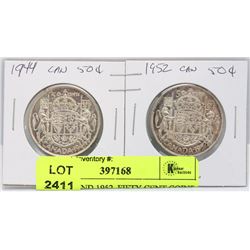 #8) 1944 AND 1952  FIFTY CENT COINS