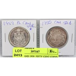 #7) 1959 AND 1950  FIFTY CENT COINS