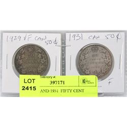 #11) 1929 AND 1931  FIFTY CENT COINS