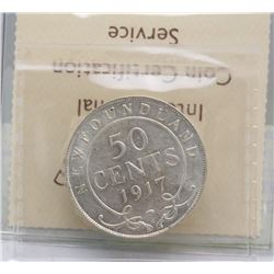 #37)1917C NFLD ICCS EF40 FIFTY CENT COIN