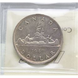 #20)1947 ICCS VF30 CANADIAN  SILVER DOLLAR COIN