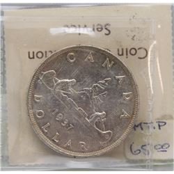 #16)1937 ICCS MS62 CANADIAN  SILVER DOLLAR COIN