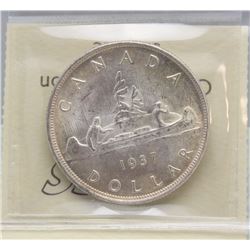 #17)1937 ICCS MS63 CANADIAN  SILVER DOLLAR COIN