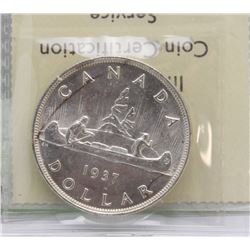 #18)1937 ICCS MS63 CANADIAN  SILVER DOLLAR COIN