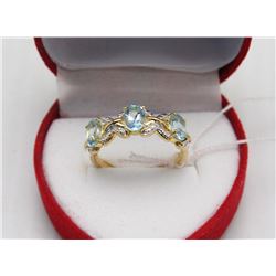 #148 GENUINE BLUE TOPAZ & CZRING .925 STERLING SIL