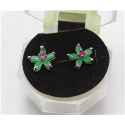 #111 RUBY EMERALD .925 STERLING SILVER EARRINGS