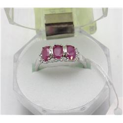 #92 RED RUBY & CZ .925 STERLING SILVER RING