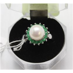 # 108 AKOYA PEARL & EMERALD .925 STERLING SILVER