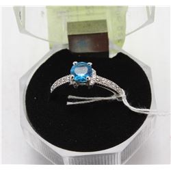#98 BLUE TOPAZ & CZ RING .925 STERLING SILVER RING