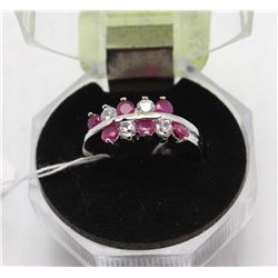 #89 RED RUBY & CZ.925 STERLING SILVER RING