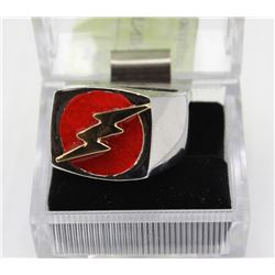 GOLD PLATED RED LIGHTNING THUNDER BOLT SIGNET