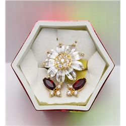 GOLD FLOWER RING SIZE 8.5,  AND RED/GOLD EARRING