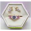 Image 1 : PURPLE,PINK AND GOLD RING SIZE 6 WITH EARRING SET