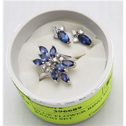 SILVER BLUE FLOWER RING SIZE 7.75, NAD EARRING SET