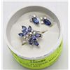 Image 1 : SILVER BLUE FLOWER RING SIZE 7.75, NAD EARRING SET
