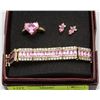 Image 1 : GOLD COLOR PINK BRACELET, RING SIZE 7.5, EARRING
