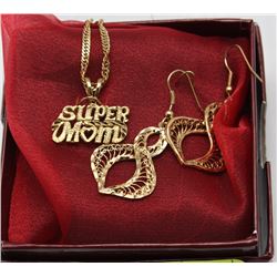 SUPER MOM PENDANT, 18",GOLD  PLATED CHAIN &