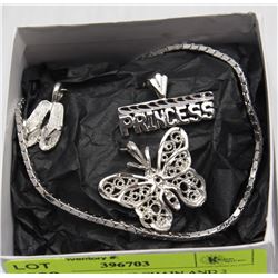 SILVER PLATED 16" CHAIN AND 3 SILVER PLATED