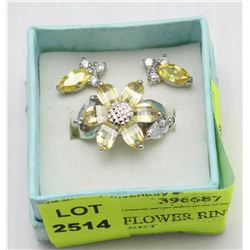 YELLOW FLOWER RING SIZE 6.5 & EARRING SET
