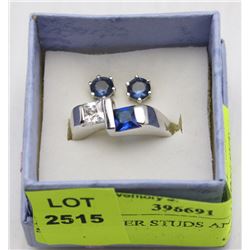 BLUE/SILVER STUDS AND RING SET SIZE 7