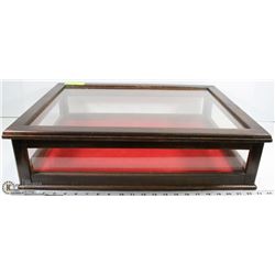ANTIQUE WOOD/GLASS DISPLAY CASE 18.5"X23"X6"H